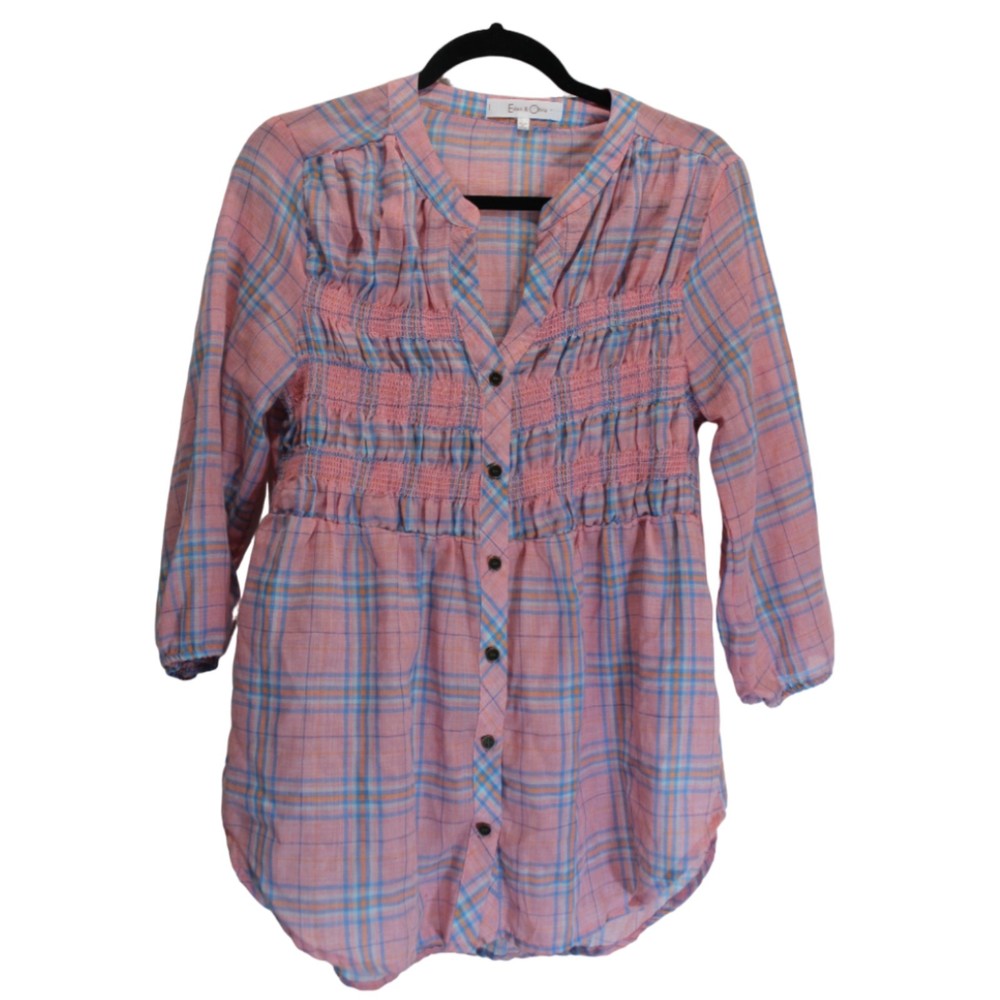Eden & Olivia pink plaid flannel stretch flowy top size L